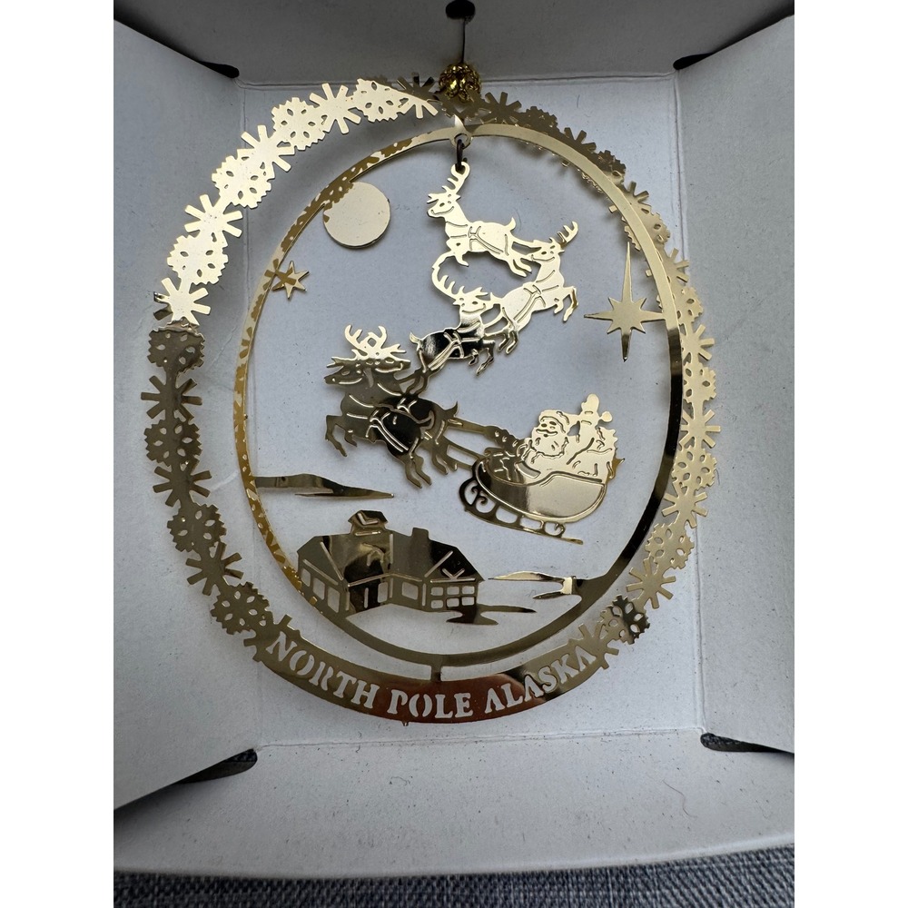 Nation's Treasures North Pole Alaska 24K Gold Finish Brass Christmas Ornament